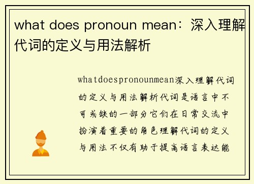 what does pronoun mean：深入理解代词的定义与用法解析